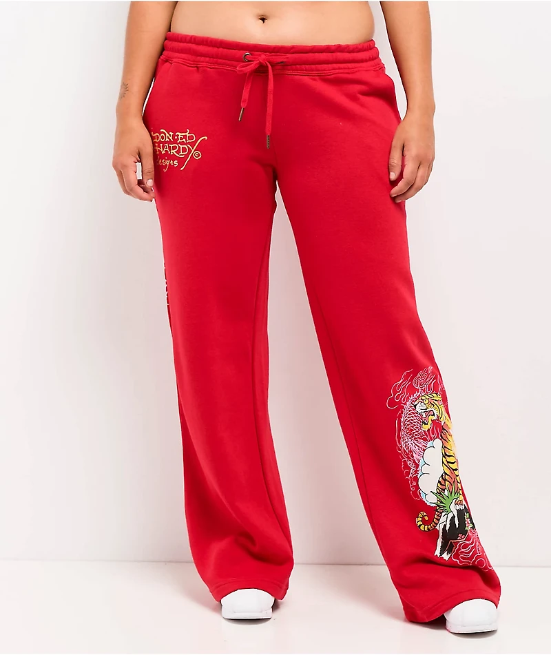 Ed Hardy Tiger Mountain Red Sweatpants