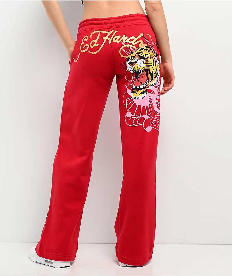 Ed Hardy Tiger Mountain Red Sweatpants
