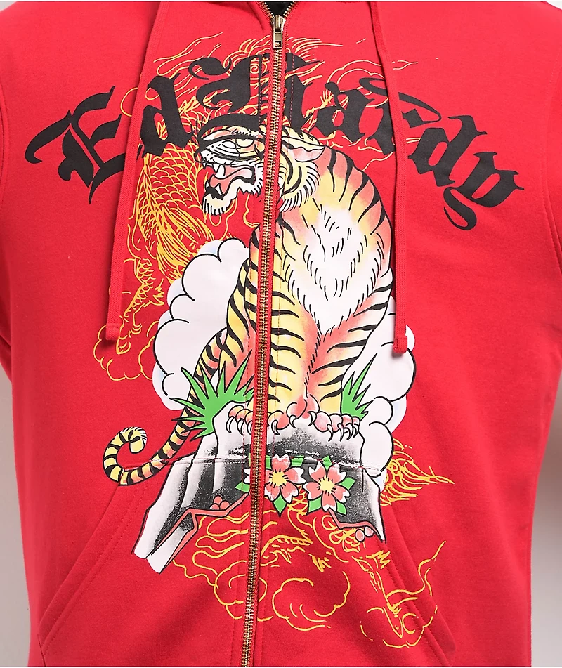 Ed Hardy Tiger Mountain Red Zip Hoodie