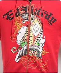Ed Hardy Tiger Mountain Red Zip Hoodie