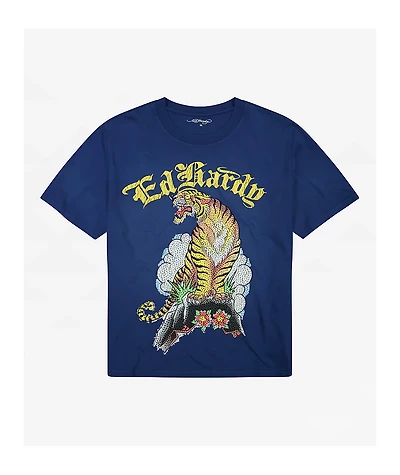 Ed Hardy Tiger Mountain Sunfade Navy Boxy T-Shirt