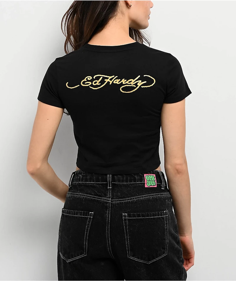 Ed Hardy Tiger Rose Black Crop T-Shirt