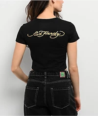 Ed Hardy Tiger Rose Black Crop T-Shirt