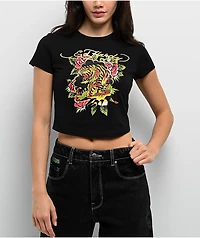 Ed Hardy Tiger Rose Black Crop T-Shirt