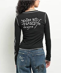 Ed Hardy Tiger Rose Black Thermal Long Sleeve Notched T-Shirt