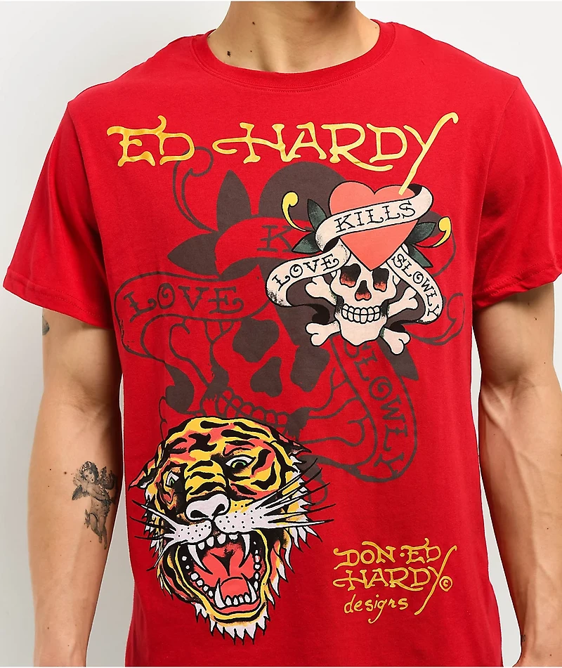 Ed Hardy Tiger Skull Red T-Shirt