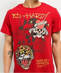 Ed Hardy Tiger Skull Red T-Shirt