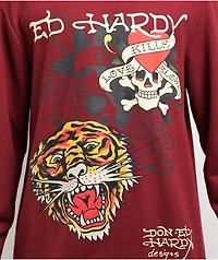 Ed Hardy Tiger Skull Wine Thermal Long Sleeve T-Shirt