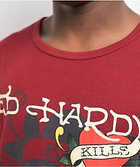 Ed Hardy Tiger Skull Wine Thermal Long Sleeve T-Shirt