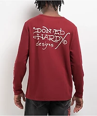 Ed Hardy Tiger Skull Wine Thermal Long Sleeve T-Shirt