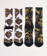 Ed Hardy Tiger White & Black 2-Pack Crew Socks