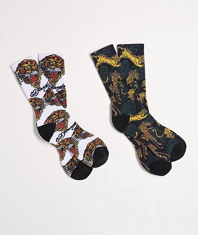 Ed Hardy Tiger White & Black 2-Pack Crew Socks