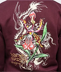 Ed Hardy Tigers Fig Burgundy Boxy Crop Zip Hoodie
