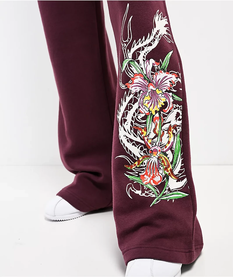 Ed Hardy Tigers Fig Red Wide Leg Sweatpants