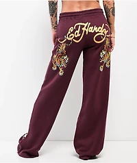 Ed Hardy Tigers Fig Red Wide Leg Sweatpants
