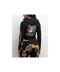 Ed Hardy Tigers Orchid Black Crop Zip Hoodie