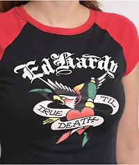 Ed Hardy True Eagle Raglan Black & Red Crop T-Shirt