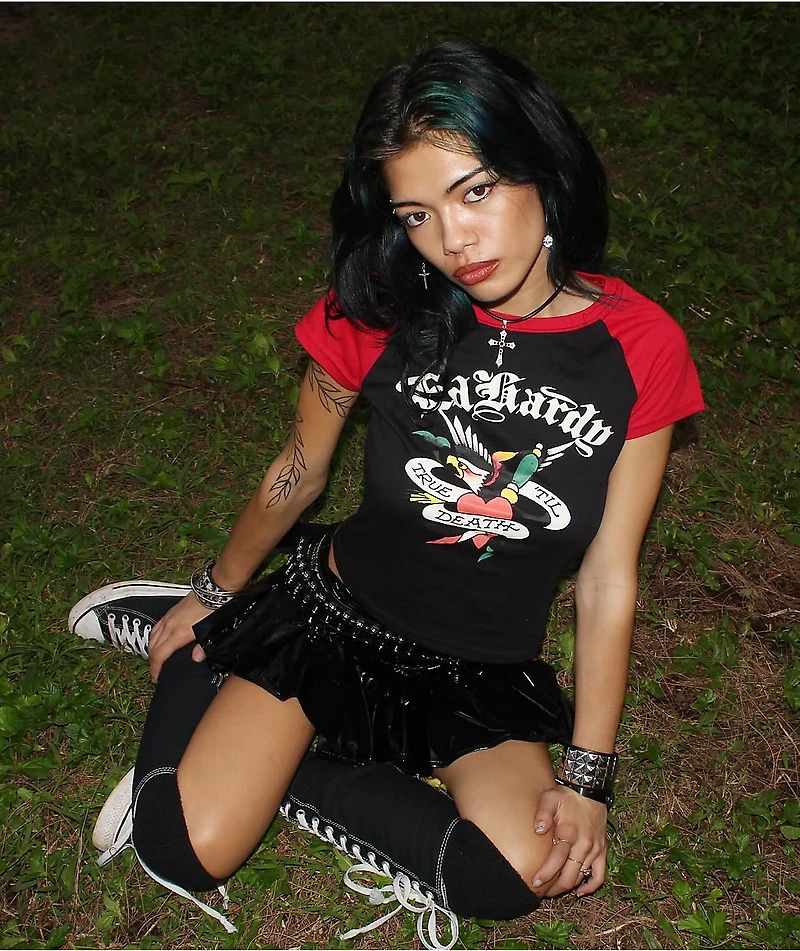 Ed Hardy True Eagle Raglan Black & Red Crop T-Shirt