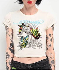 Ed Hardy True Eagle Rhinestone Natural Crop T-Shirt