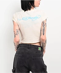 Ed Hardy True Eagle Rhinestone Natural Crop T-Shirt