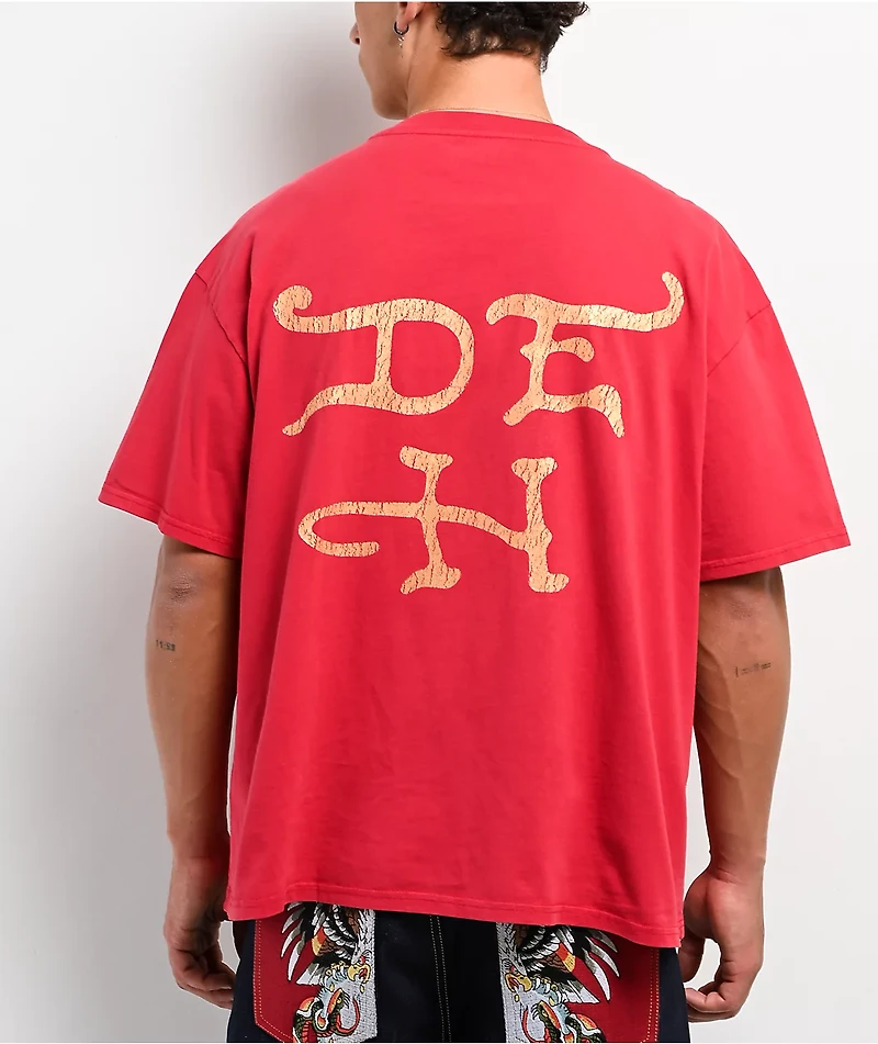 Ed Hardy Eagle Rhinestone Red Boxy T-Shirt