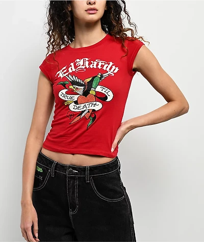 Ed Hardy True Eagle Rhinestone Red Cap Sleeve T-Shirt