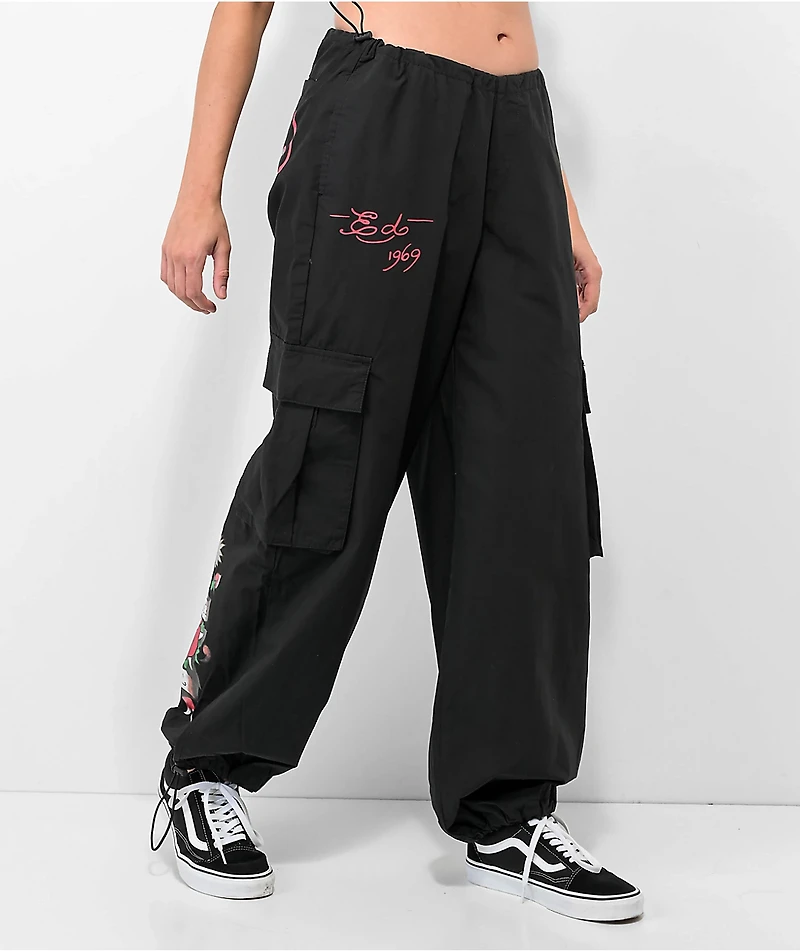 Ed Hardy True Love Black Cargo Parachute Pants
