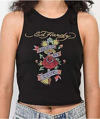 Ed Hardy True Love Black Ribbed Crop Tank Top
