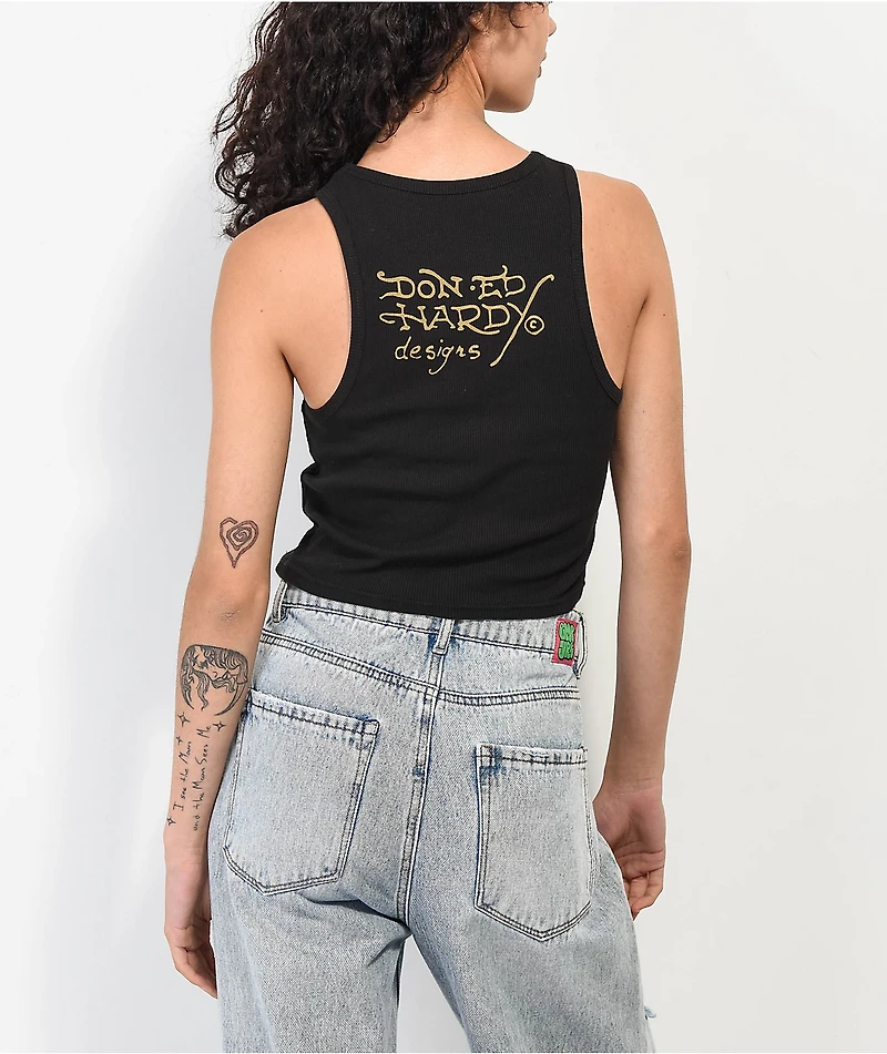 Ed Hardy True Love Black Ribbed Crop Tank Top