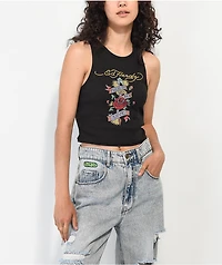 Ed Hardy True Love Black Ribbed Crop Tank Top