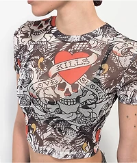 Ed Hardy White Mesh Crop T-Shirt