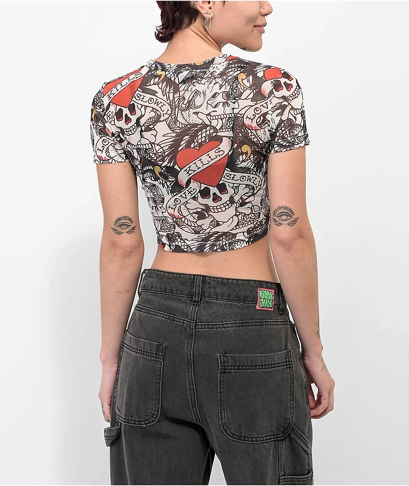 Ed Hardy White Mesh Crop T-Shirt
