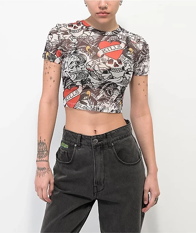 Ed Hardy White Mesh Crop T-Shirt