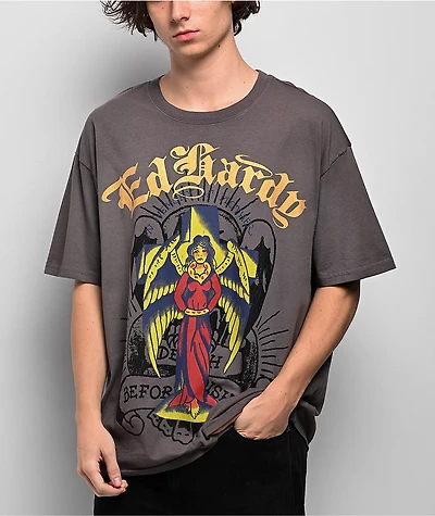 Ed Hardy Wing Skull Sunfade Grey T-Shirt