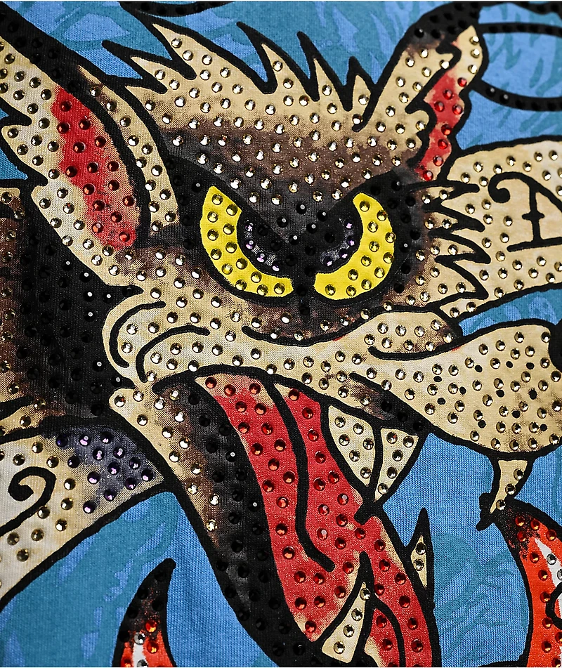 Ed Hardy Wolf Dice Rhinestone Blue T-Shirt