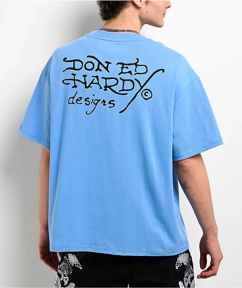 Ed Hardy Wolf Dice Rhinestone Blue T-Shirt