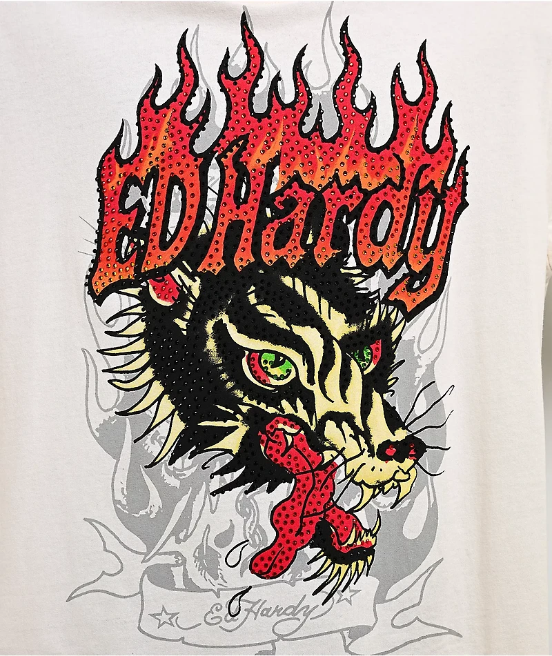 Ed Hardy Wolf Head Ivory Boxy T-Shirt