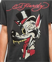 Ed Hardy Wolf Head Rhinestone Charcoal T-Shirt