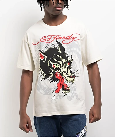 Ed Hardy Wolf Head Vintage Ivory T-Shirt