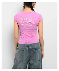 Ed Hardy YOLO Girl Rhinestone Pink Cap Sleeve T-Shirt
