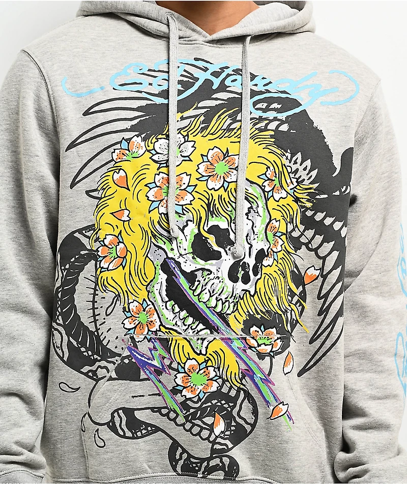 Ed Hardy Yellow Hair Skull Grey Hoodie