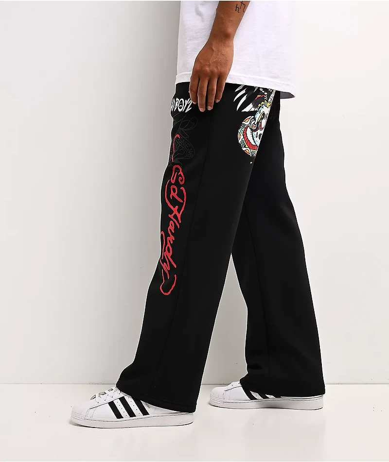 Ed Hardy x $AD BOYZ by Junior H Amor Y Veneno Black Baggy Sweatpants