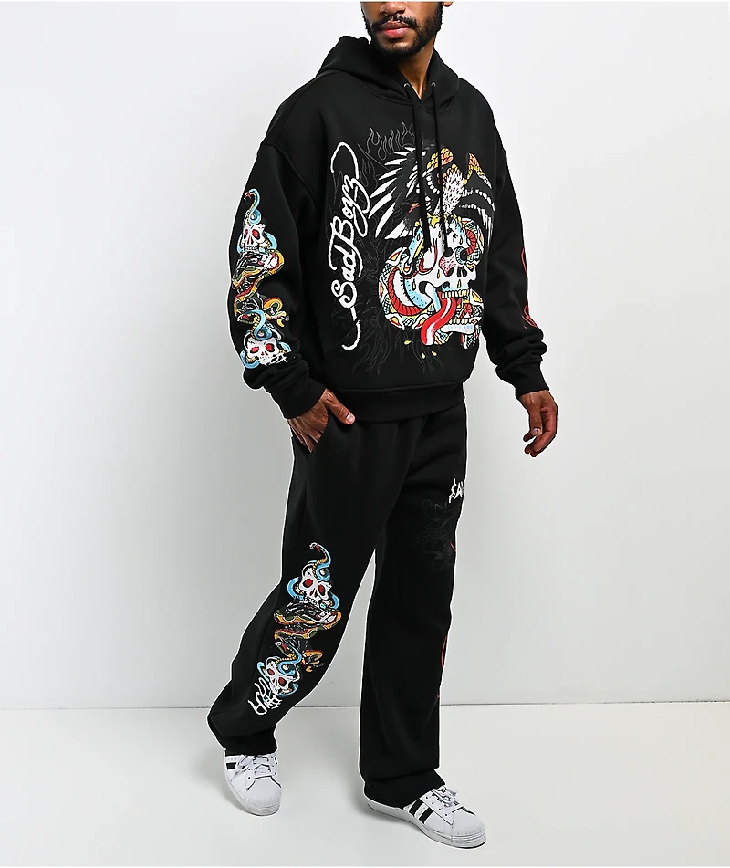 Ed Hardy x $AD BOYZ by Junior H Amor Y Veneno Black Baggy Sweatpants
