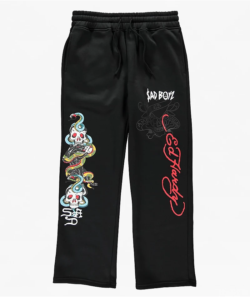 Ed Hardy x $AD BOYZ by Junior H Amor Y Veneno Black Baggy Sweatpants