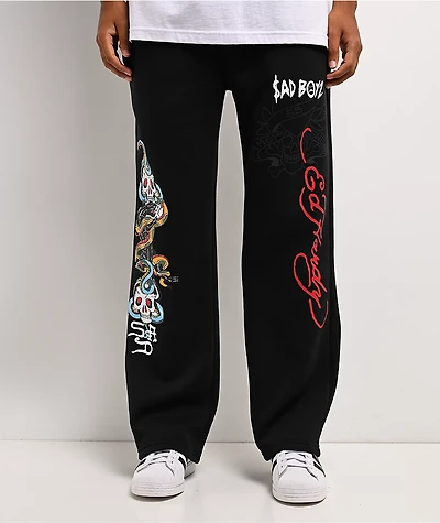 Ed Hardy x $AD BOYZ by Junior H Amor Y Veneno Black Baggy Sweatpants