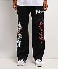 Ed Hardy x $AD BOYZ by Junior H Amor Y Veneno Black Baggy Sweatpants