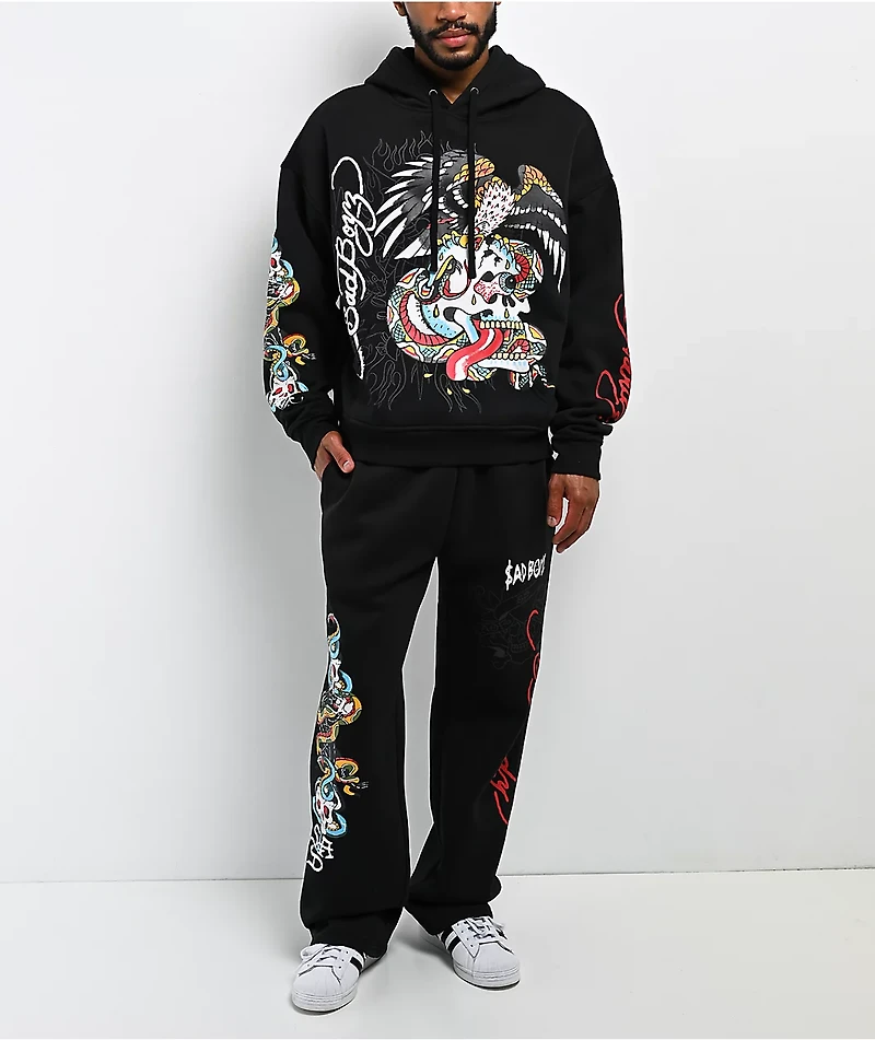 Ed Hardy x $AD BOYZ by Junior H Eagle Skull Black Hoodie