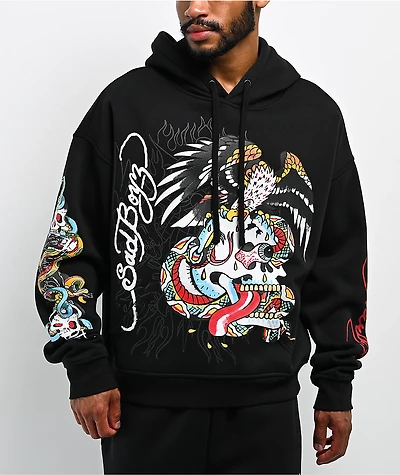 Ed Hardy x $AD BOYZ by Junior H Eagle Skull Black Hoodie