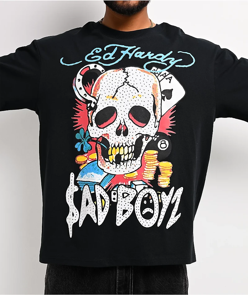 Ed Hardy x $AD BOYZ by Junior H Gamble Rhinestone Black Long Sleeve T-Shirt
