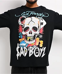 Ed Hardy x $AD BOYZ by Junior H Gamble Rhinestone Black Long Sleeve T-Shirt